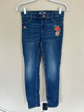 Wonder Nation Kids Floral Embroidery Denim Jeggings Blue Size XL (14-16) (1613)